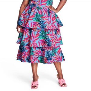 Tabitha Brown Women’s Tropical Print Tiered Midi Skirt